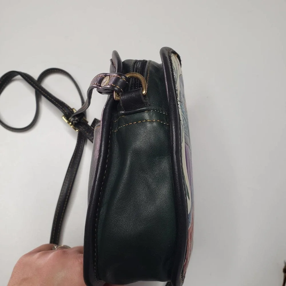 Turtle Ridge Leather Hand Painted Tooled Crossbody Purse Forest‎ Green Zi…